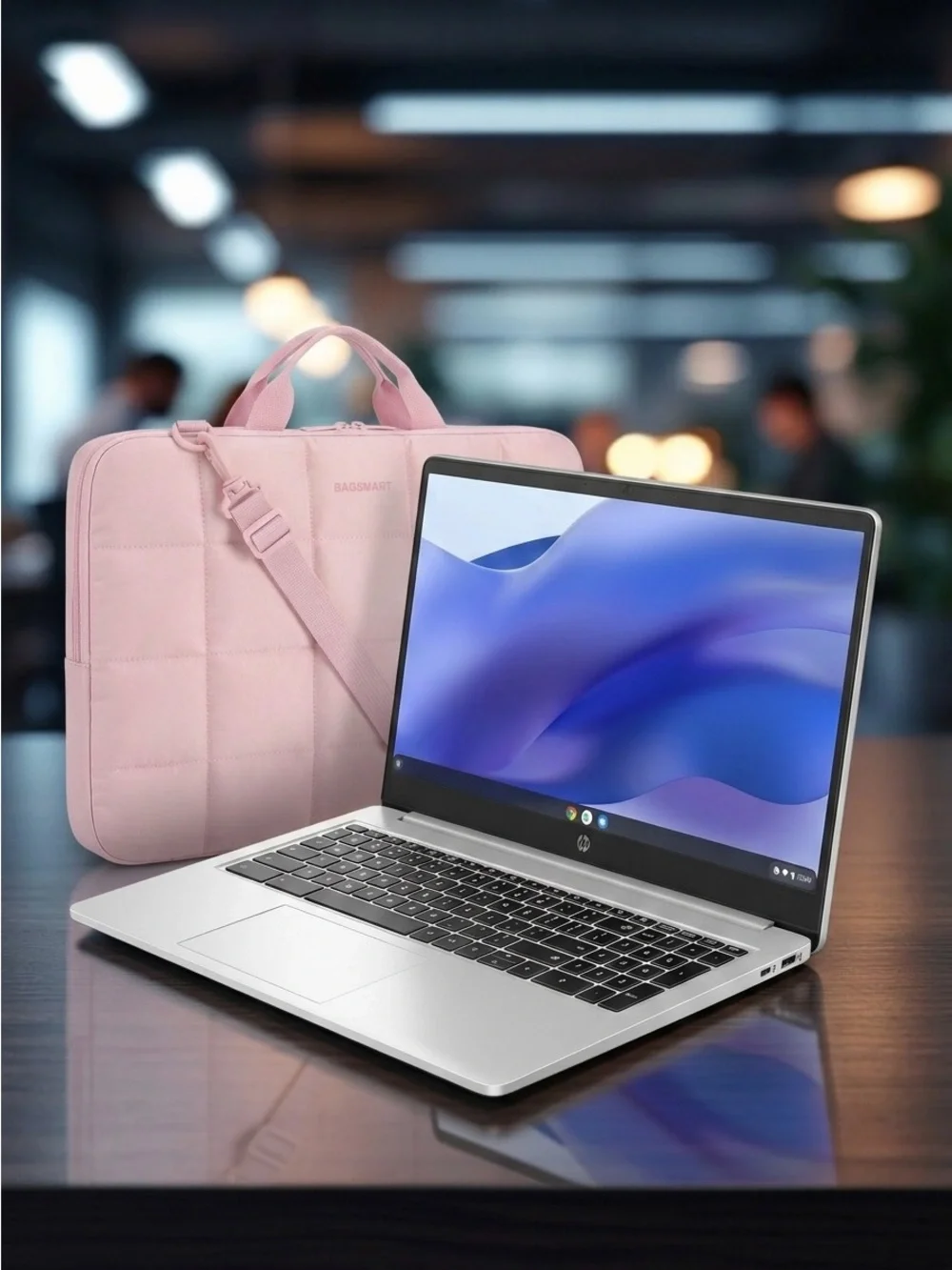 HP HD Premium Chromebook in Arctic Silver with Case
